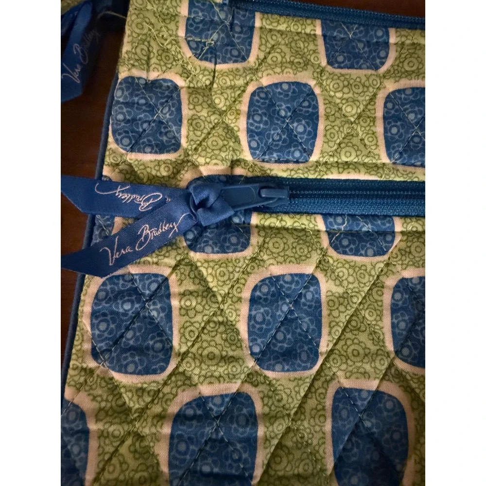 Vera Bradley Hipster Crossbody Bag Green Blue Geometric Floral Quilted Cotton